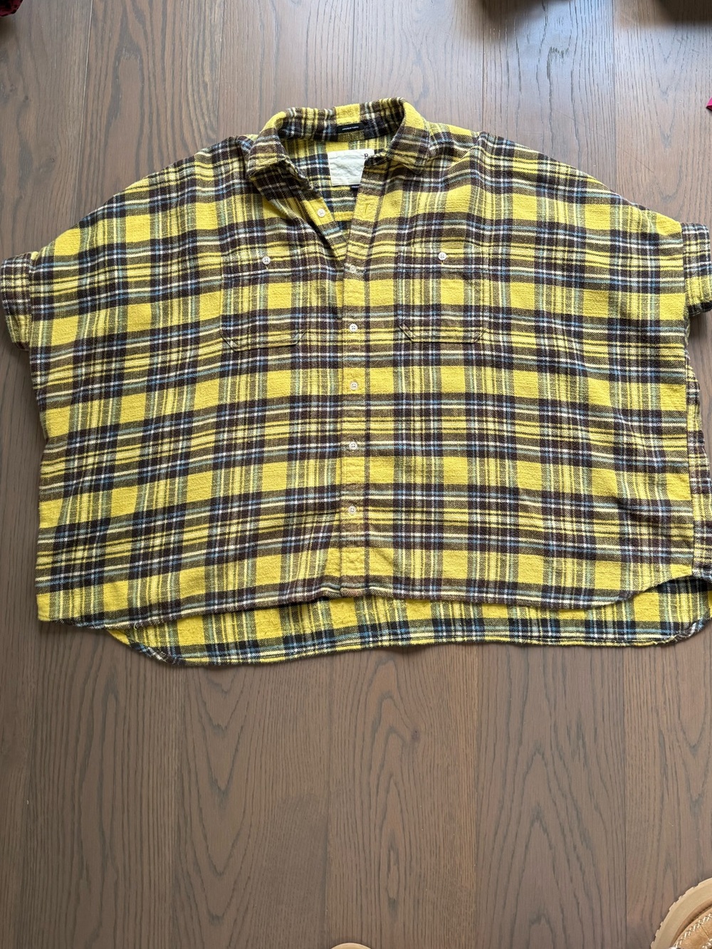 R13 Yellow and Black Plaid Short-Sleeve Button-Down Shirt